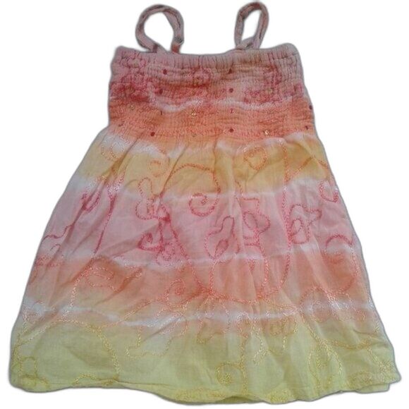 Raya Sun Boho Sundress Yellow Orange Sequins Embroidered Adjustable Straps 2T - Picture 1 of 4